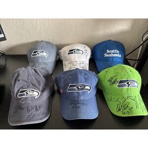 Lot Of 6 Signed Seattle Seahawks Hats